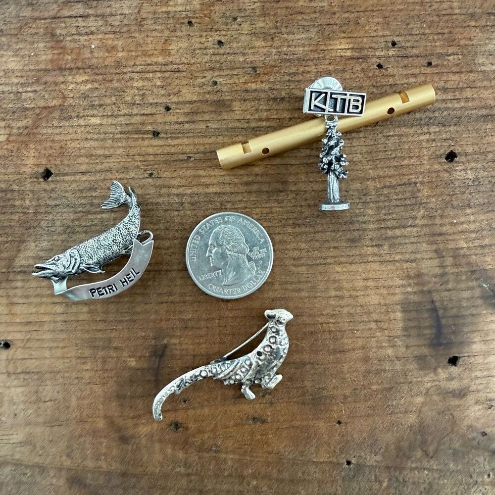 3 Vintage Pewter Hat or Blazer Pins